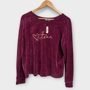 NWT Victoria Secret Velour Maroon Pullover Sweater Split Back Large